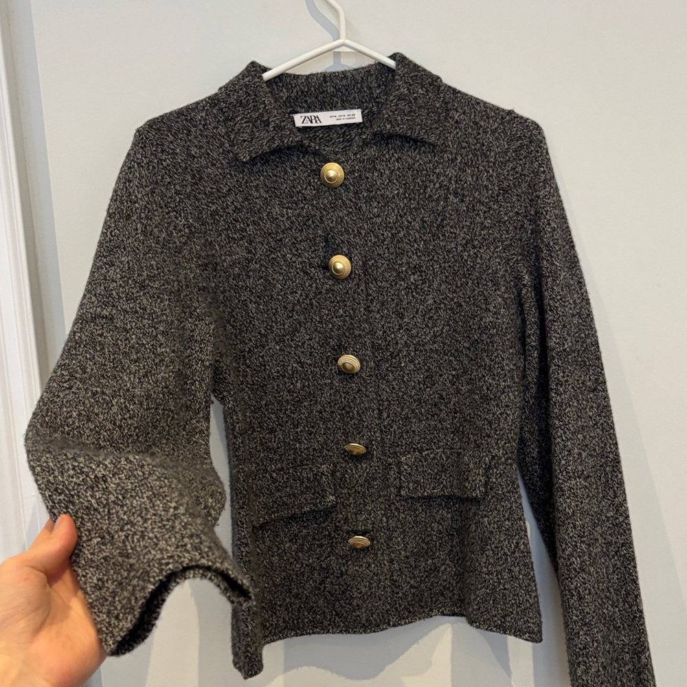 Zara Women's Charcoal Blazer with Gold Accents